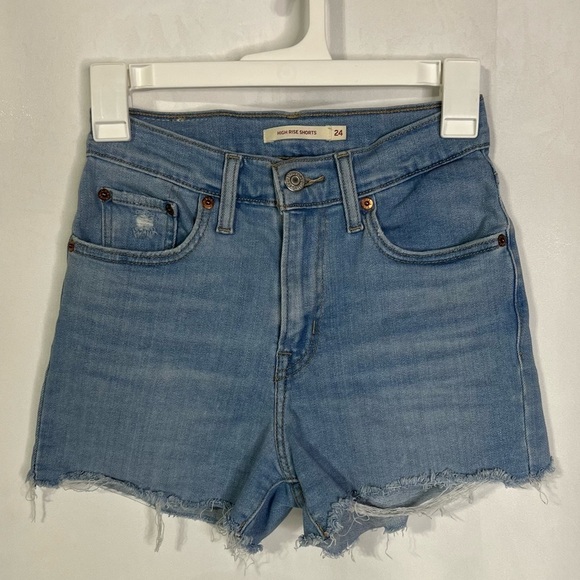 Levi’s High Waisted Shorts Size 24 Levi’s Cut Off Stretchy Denim - Picture 5 of 7